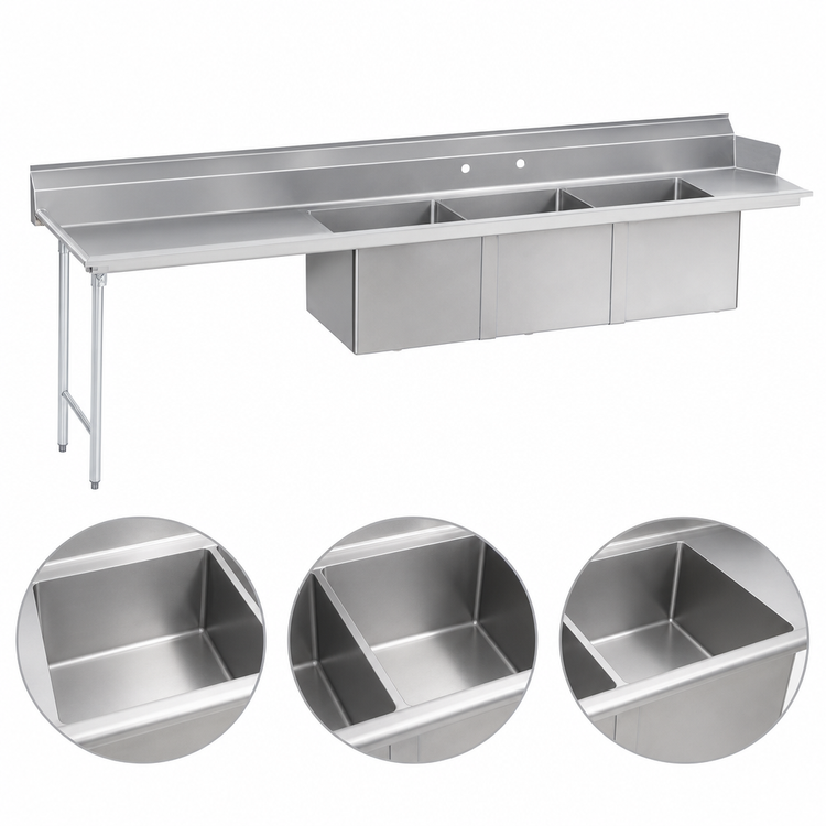 Product image #3 for Advance Tabco 119-Inch Left Drainboard 3-Compartment Sink Dishtable, 20 x 20 x 14 Bowls