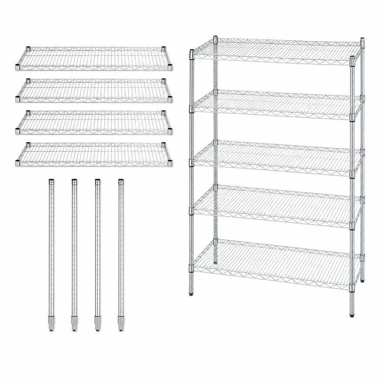 Product image #3 for Quantum 5-Shelf Stationary Wire Shelving Starter Kit, 72"W x 36"D x 63"H, 304 Stainless Steel