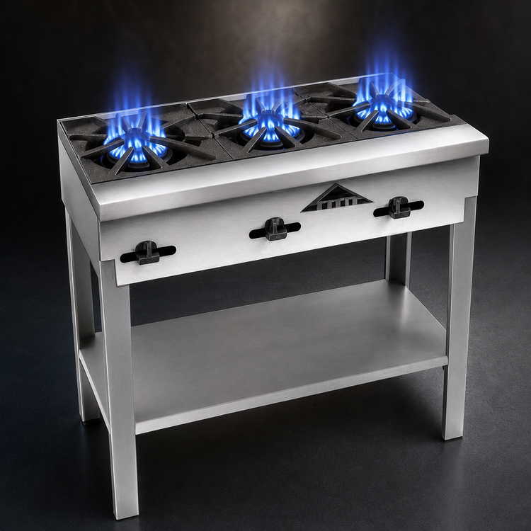 Product image #3 for Comstock-Castle FHP3S 36-Inch 3-Burner Floor Model Gas Hot Plate with Open Leg Base and Undershelf