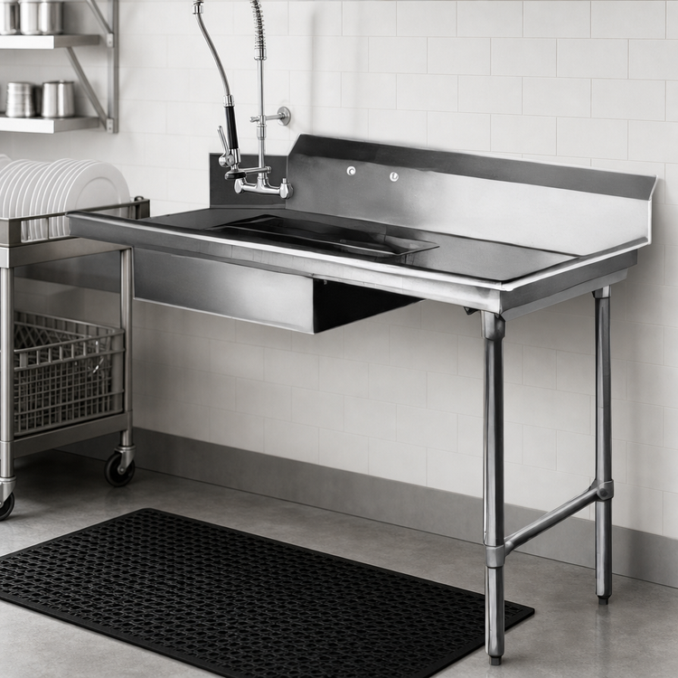 Product image #3 for 36-Inch Straight Stainless Steel Soiled Dish Table with Right-to-Left Operation and Pre-Rinse Sink