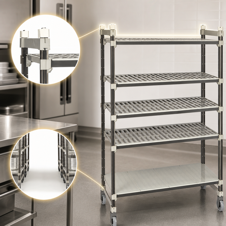 Product image #3 for Cambro Camshelving Elements XTRA High Density Top Rail 5-Tier Mobile Starter Shelving Unit, 21 x 60 x 80 Inches