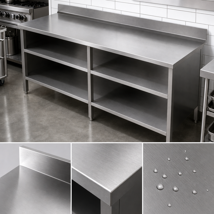 Product image #3 for John Boos Open Front Cabinet Base Stainless Steel Work Table with 5-Inch Backsplash, 96 x 30 Inches