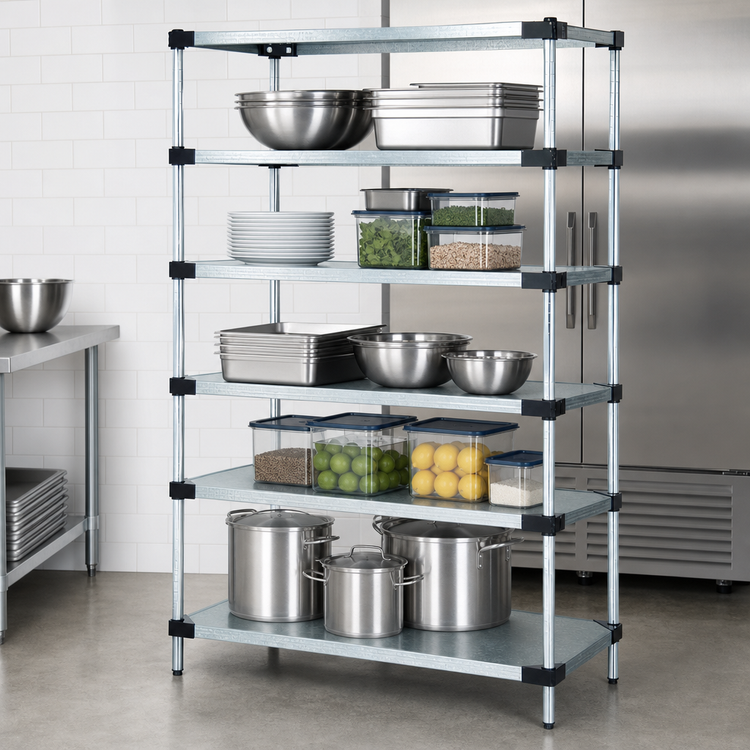 Product image #3 for Quantum Stationary Solid Shelving Starter Kit, 42"W x 14"D x 74"H, 5 Shelves