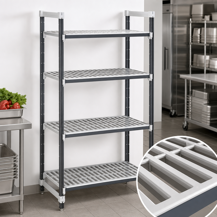 Product image #3 for Cambro Camshelving Elements XTRA 4-Tier Stationary Starter Unit, 21 x 36 x 72 Inches, Vented, Speckled Gray