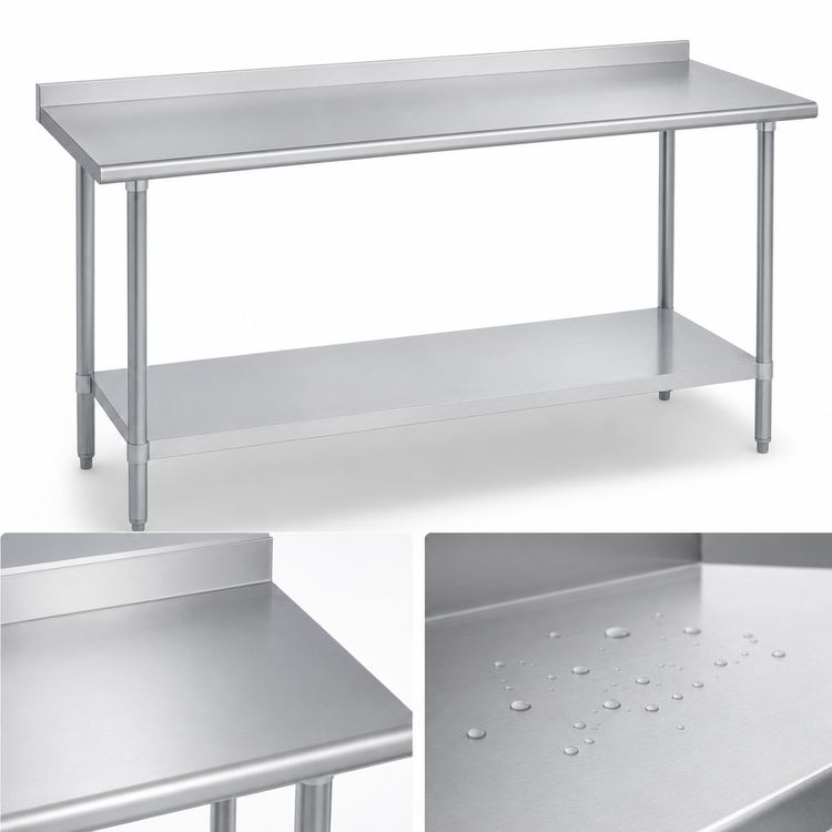 Product image #3 for Duke 108-Inch x 30-Inch Stainless Steel Work Table with 1-1/8-Inch Straight Riser and Galvanized Undershelf
