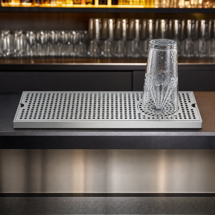 Product image #3 for Micro Matic 5-Inch x 20-Inch Surface Mount Stainless Steel Drip Tray Trough with Integral Glass Rinser