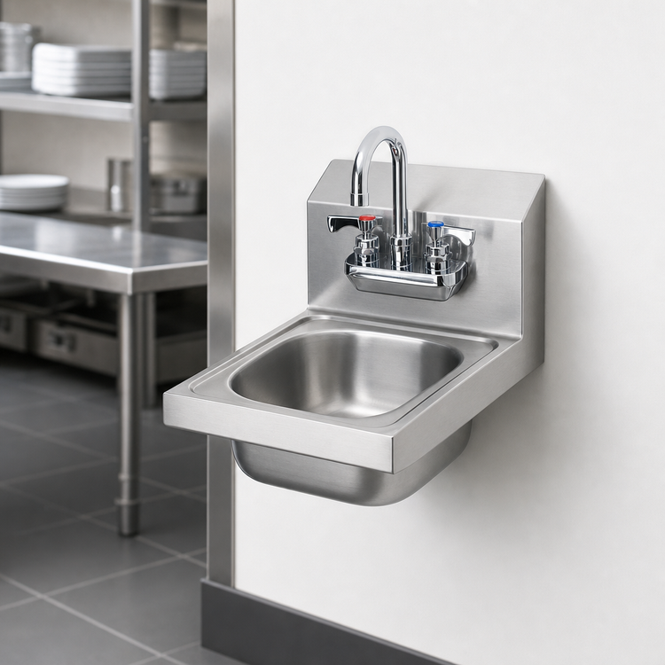 Product image #3 for Krowne HS-21 12-Inch Wall-Mount Space Saver Stainless Steel Hand Sink with Royal Series Gooseneck Faucet