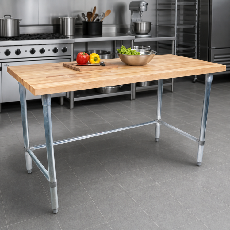 Product image #3 for John Boos 72-Inch x 30-Inch Wood Top Work Table with Stainless Steel Base and Adjustable Bracing