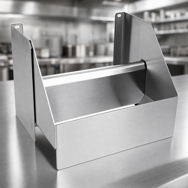 Product image #3 for CHOICE by Glastender Clip-On Dry Waste Rail for Double Speed Rail, 12" W x 10" D, Stainless Steel