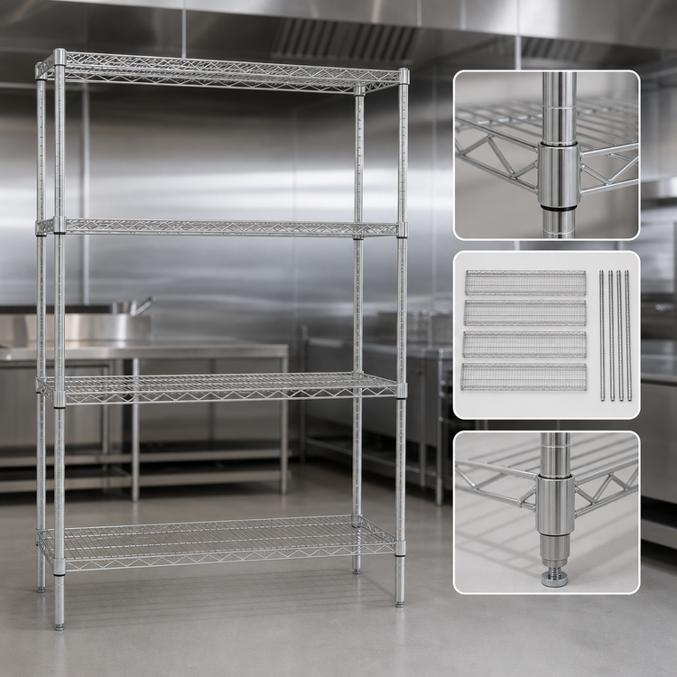 Product image #3 for Quantum 48-Inch Wide x 18-Inch Deep x 63-Inch High 304 Stainless Steel Wire Shelving Starter Kit