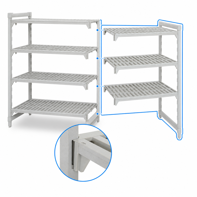 Product image #4 for Cambro Camshelving Premium 4-Shelf Vented Polymer Add-On Shelving Unit, 18 x 54 x 64 Inches, Speckled Gray