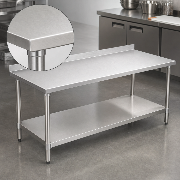 Product image #3 for Spec-Master Stainless Steel Work Table with Rear Up-Turn and Undershelf, 84 x 24 Inches