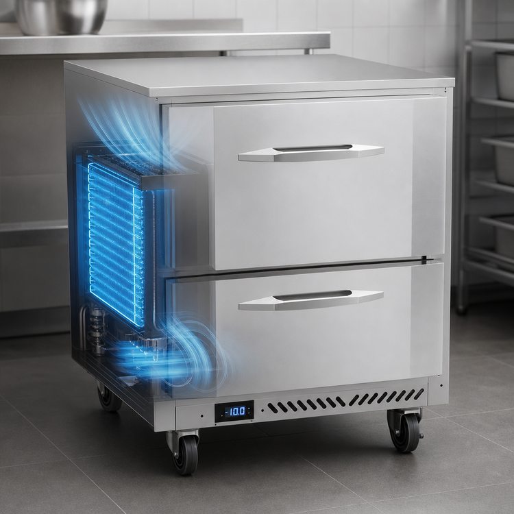 Product image #3 for Victory Refrigeration 27-Inch 1-Section 2-Drawer Undercounter Freezer, Self-Contained Rear-Mounted