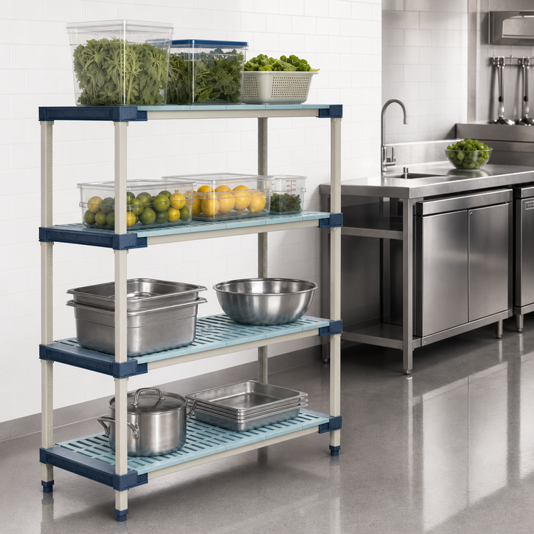 Product image #3 for MetroMax 4 All-Polymer Starter Shelving Unit with 4 Open-Grid Shelves, 24"W x 21"D x 74"H