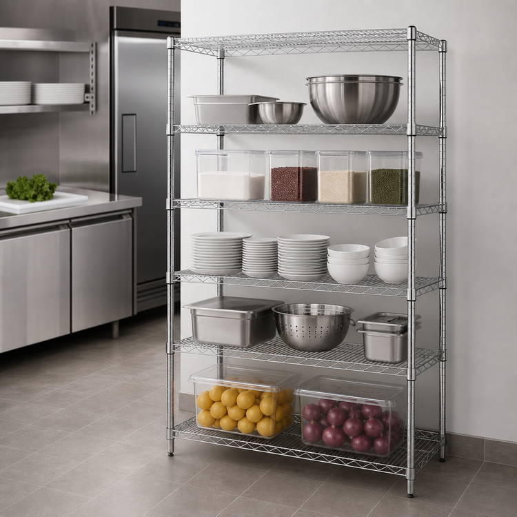Product image #3 for Quantum Stationary 5-Shelf Wire Shelving Starter Kit, 42 x 14 x 63 Inches, Chrome Plated