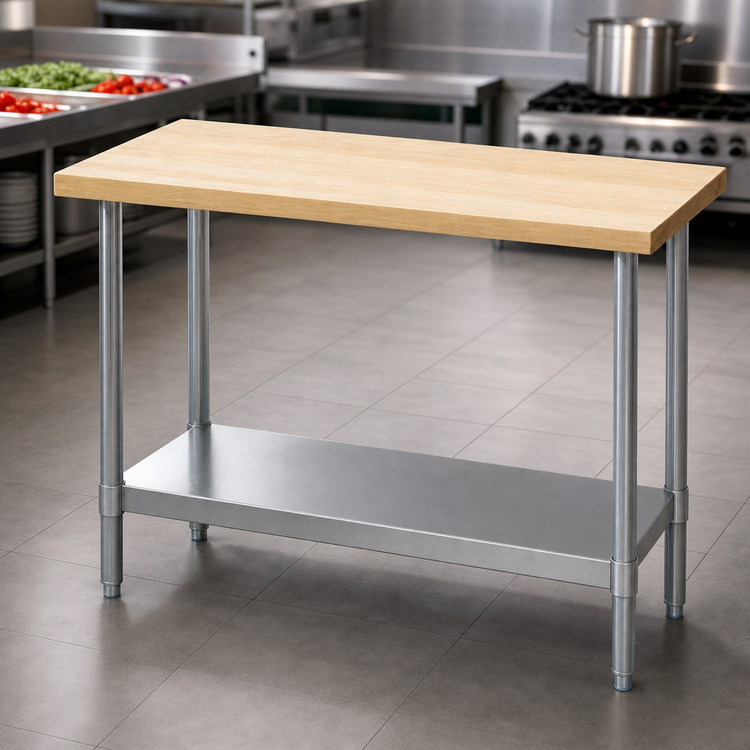 Product image #3 for Eagle Group 60" x 24" Hardwood Top Work Table with Galvanized Undershelf and Tubular Legs