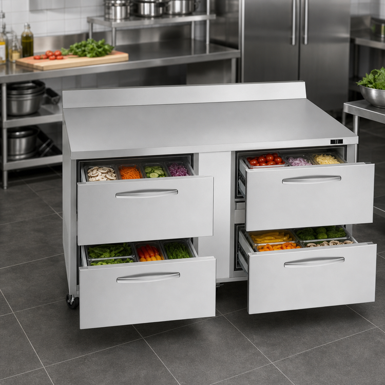 Product image #3 for Turbo Air PRO Series 72-5/8-Inch Two-Section Refrigerated Work Top with 4 Drawers