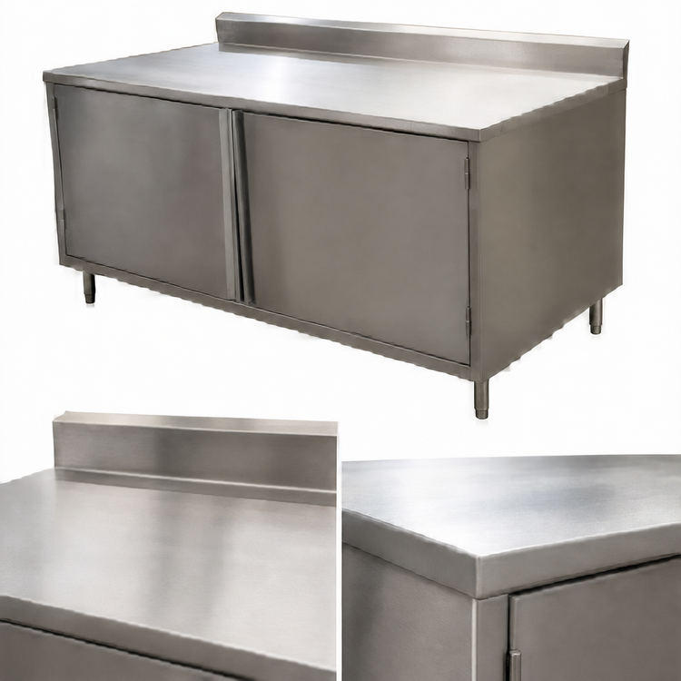 Product image #3 for BK Resources Stainless Steel Enclosed Work Table with Cabinet Base and Hinged Doors, 72 x 36 x 39.75 Inches, 5-Inch Back Riser