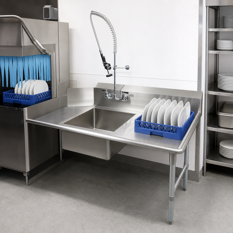 Product image #3 for BK Resources 60-Inch Straight Right-to-Left Soiled Dish Table with 20 x 20 x 8-Inch Sink