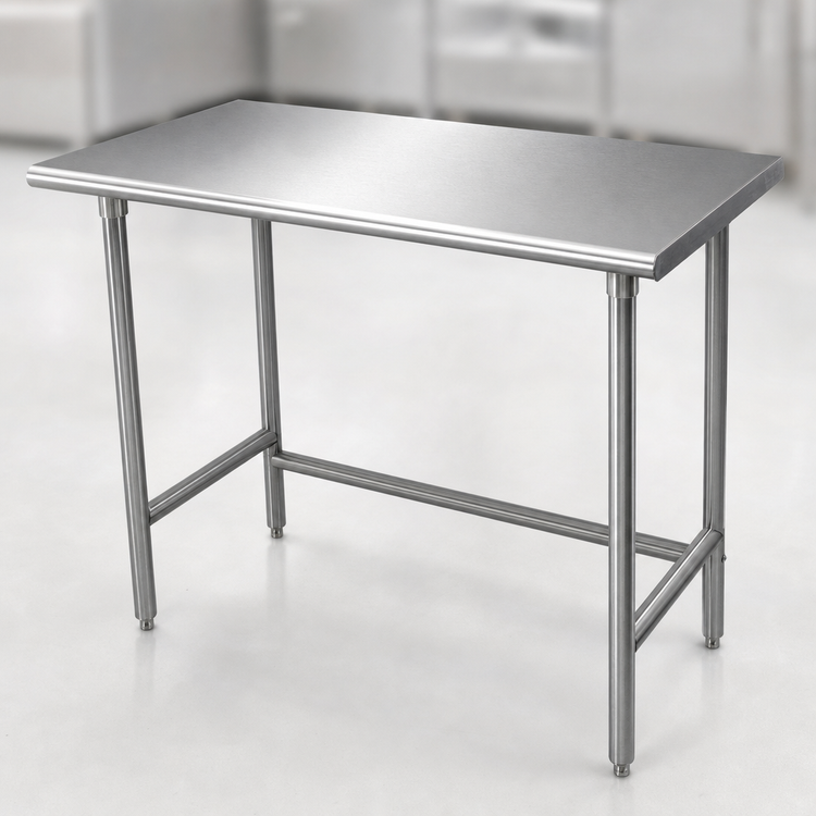 Product image #3 for Advance Tabco 84-Inch x 30-Inch 16-Gauge 430 Stainless Steel Open Base Flat Top Work Table