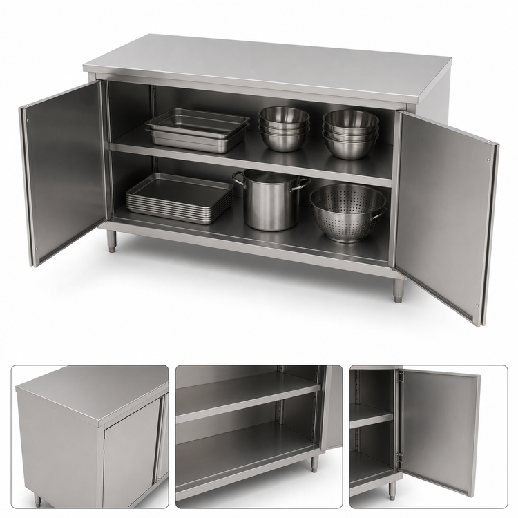 Product image #3 for 60" x 36" Enclosed Stainless Steel Work Table with Cabinet Base and Hinged Doors