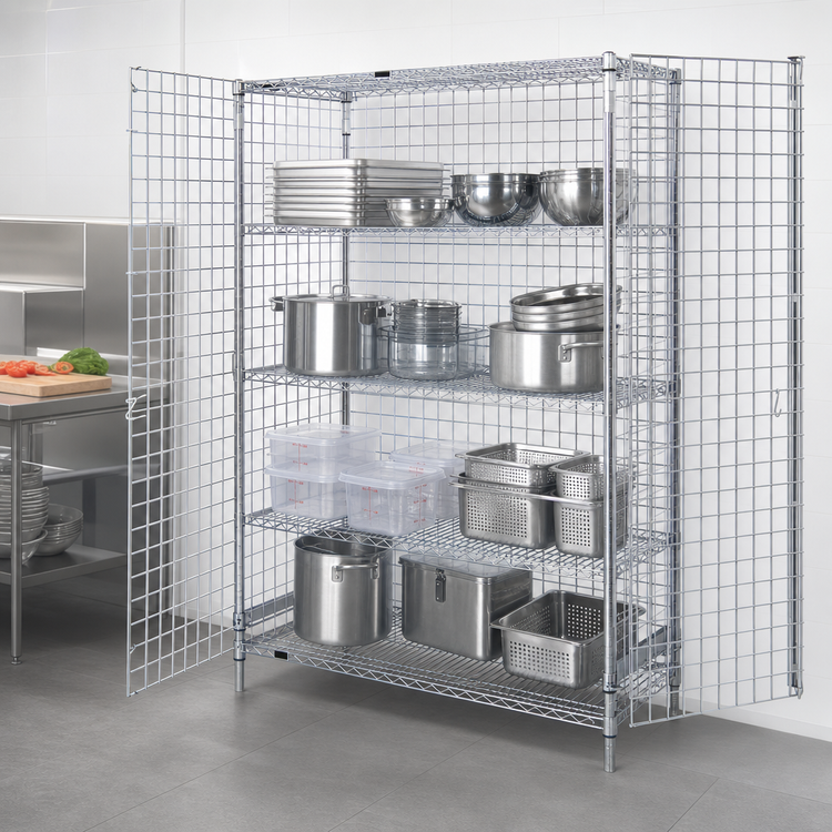 Product image #3 for Quantum Stationary Open-Wire Chrome Security Cage with Doors and Panels, 48"W x 18"D x 63"H