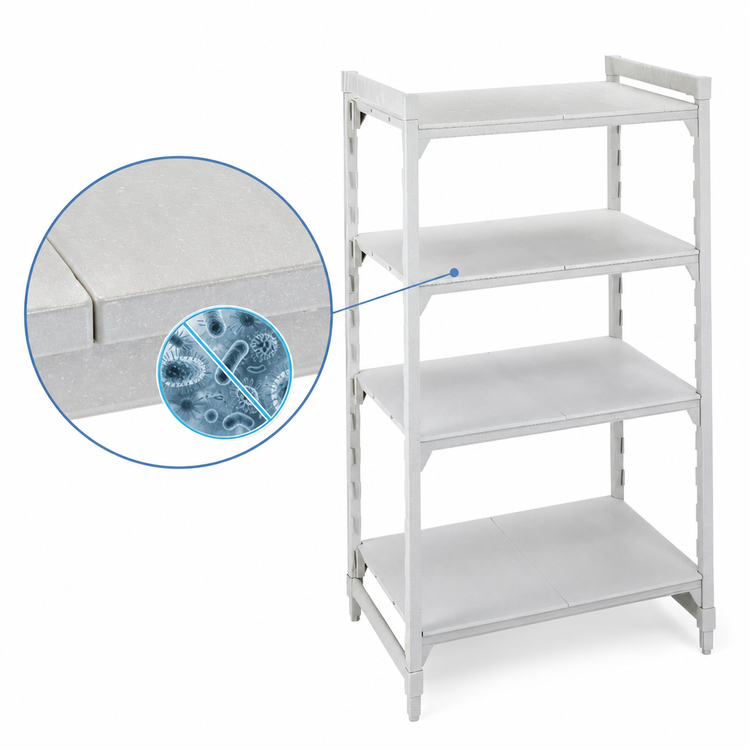 Product image #4 for Cambro Camshelving Premium 4-Tier Solid Stationary Starter Polymer Shelving Unit, 18 x 48 x 72 Inches, Speckled Gray