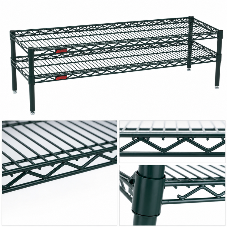 Product image #3 for Eagle Group QuadTruss 2-Tier Front Case Merchandise Wire Shelving Unit, 36 x 14 x 14 Inches, Green Epoxy