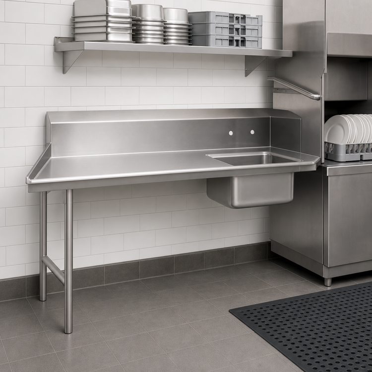 Product image #3 for Advance Tabco Special Value Left-Mount Straight-Soil Dish Table with Pre-Rinse Sink, 59 Inch, 16-Gauge 304 Stainless Steel