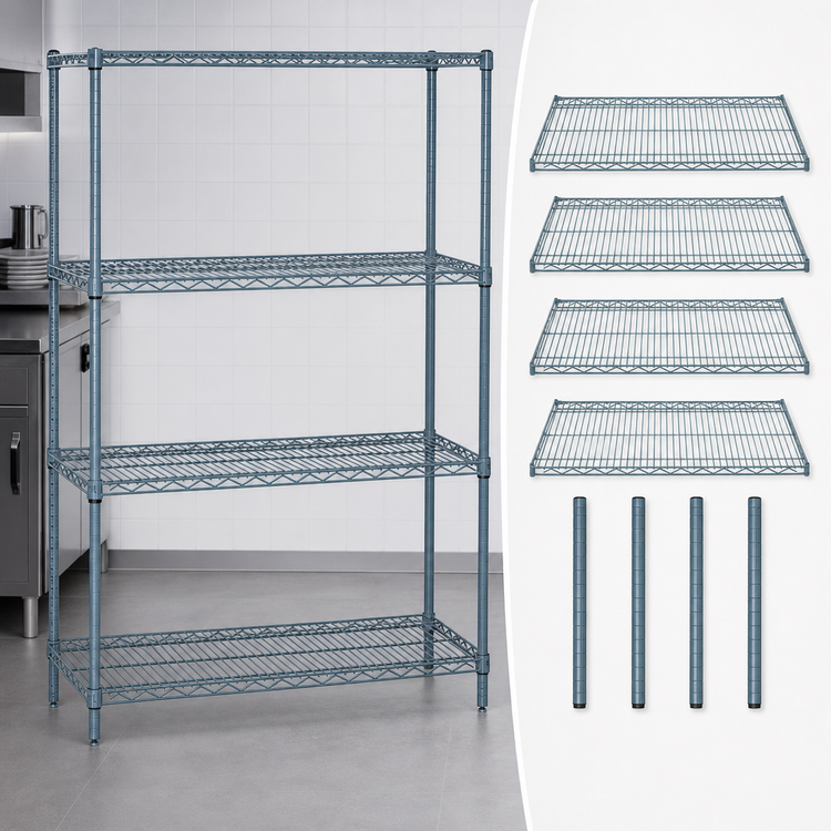 Product image #3 for Quantum 42"W x 18"D x 54"H Stationary Wire Shelving Starter Kit with Gray Epoxy Antimicrobial Finish