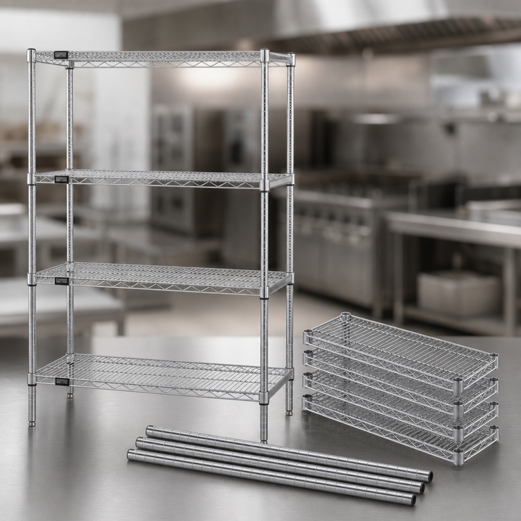 Product image #3 for Stationary Chrome Plated Wire Shelving Starter Kit, 30"W x 14"D x 54"H