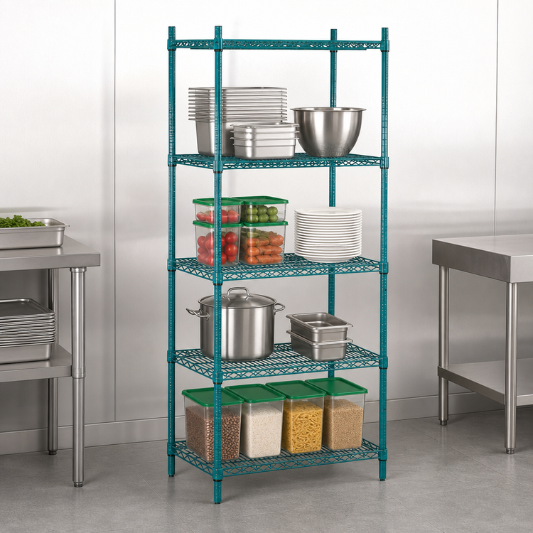 Product image #3 for Advance Tabco Special Value Series 4-Shelf Stationary Wire Shelving Unit, 36W x 18D x 74H, Green Epoxy