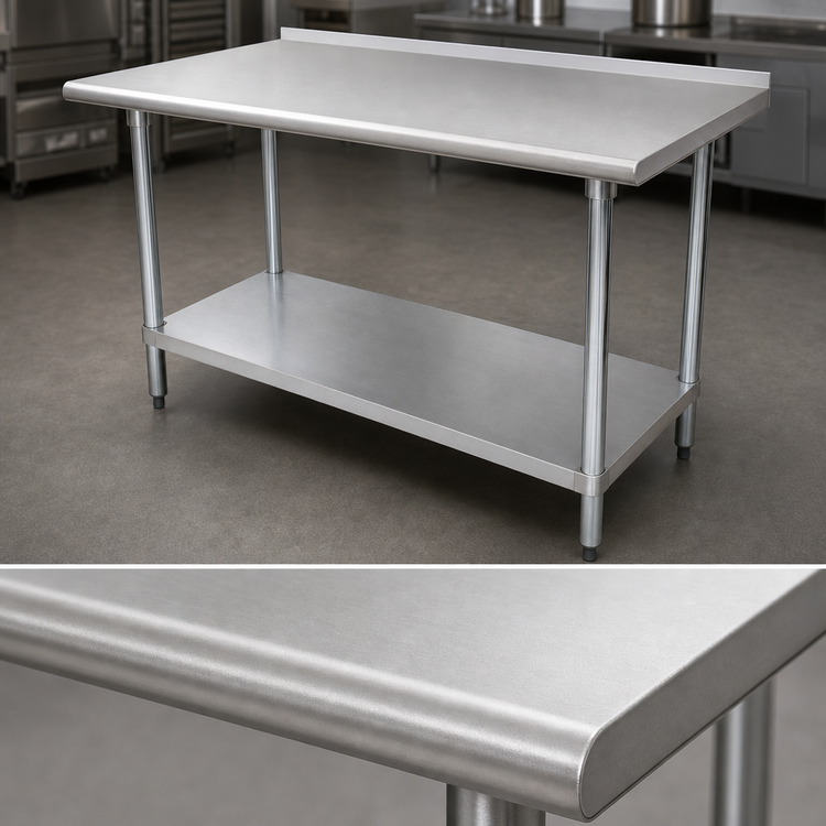 Product image #3 for Advance Tabco 108 Inch x 24 Inch 14 Gauge 304 Stainless Steel Work Table with Rear Up-Turn and Adjustable Galvanized Undershelf