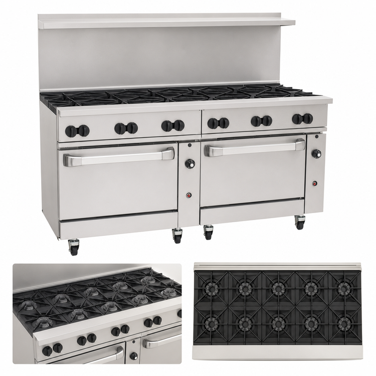 Product image #3 for Vulcan Endurance 72-Inch Commercial Gas Restaurant Range with 12 Open Burners and 2 Standard Ovens