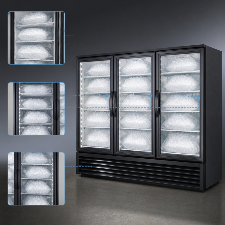 Product image #3 for Three-Section Indoor Self-Contained Bottom-Mount Ice Merchandiser with Glass Hinged Doors