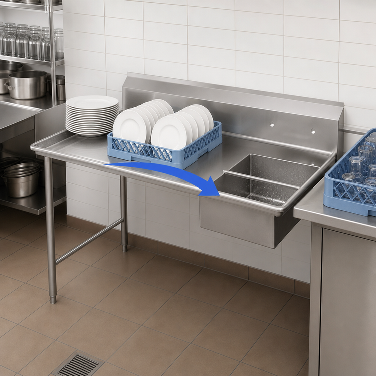 Product image #3 for Straight Left-to-Right Soiled Dish Table with 20 x 20 x 5 Inch Pre-Rinse Sink, 30 x 30 x 44-1/2 Inch Stainless Steel