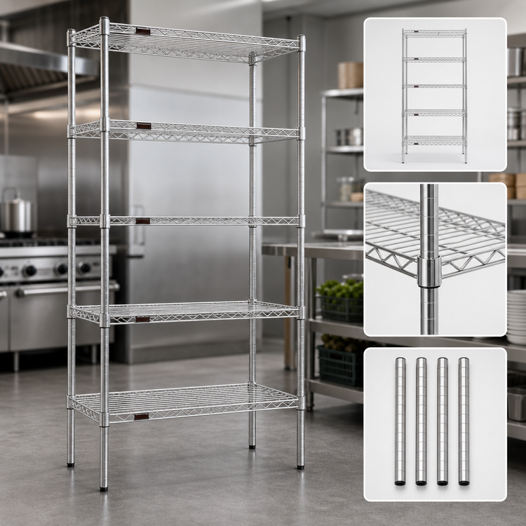 Product image #3 for Eagle Group 5-Tier Starter Wire Shelving Unit, 42W x 21D x 74H, Chrome-Plated