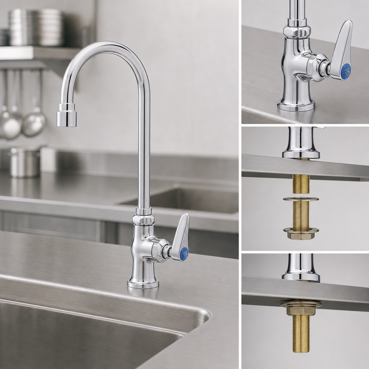 Product image #3 for T&S Brass Single Pantry Deck-Mount Faucet with 5-3/4" Swivel/Rigid Gooseneck and 1.5 GPM Vandal-Resistant Aerator