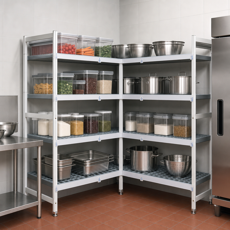 Product image #3 for Fermostock Four-Tier Polymer Corner Expansion Shelving Kit, 68W x 22D x 71H Inches