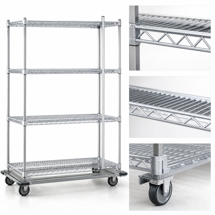 Product image #3 for EAGLEbrite 4-Tier Wire Shelving Dolly Truck, 48" W x 18" D, Zinc Finish, 5" Swivel Casters