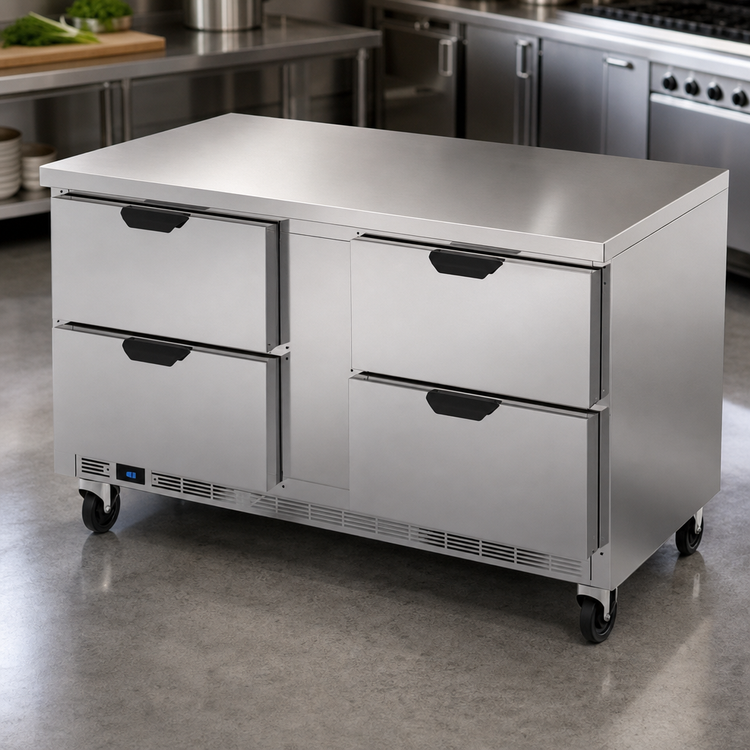 Product image #3 for Beverage-Air WTFD60AHC-4-FLT 60-Inch Two-Section Flat Top Worktop Freezer with 4 Drawers