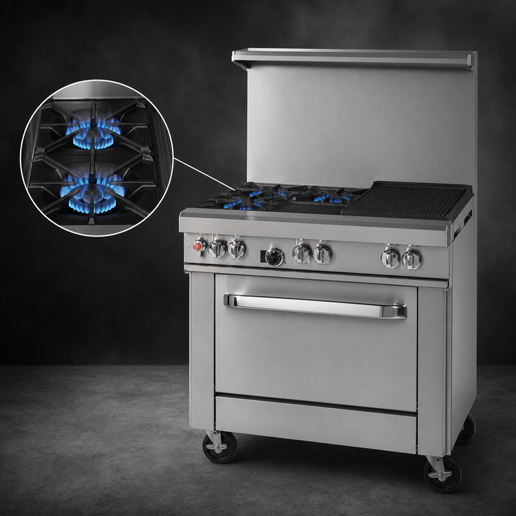 Product image #3 for Southbend Ultimate 36-Inch Gas Restaurant Range with 2 Star Burners, 24-Inch Charbroiler, and Standard Oven