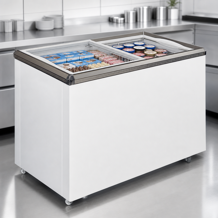 Product image #3 for Omcan 29-Inch Ice Cream Reach-In Freezer with Flat Glass Top, Sliding Doors, 5.3 Cu. Ft.