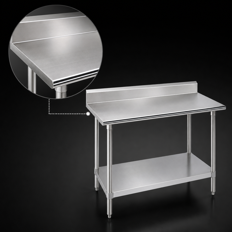 Product image #3 for Advance Tabco 48-Inch x 24-Inch 16 Gauge 430 Stainless Steel Work Table with 5-Inch Backsplash and Adjustable Undershelf