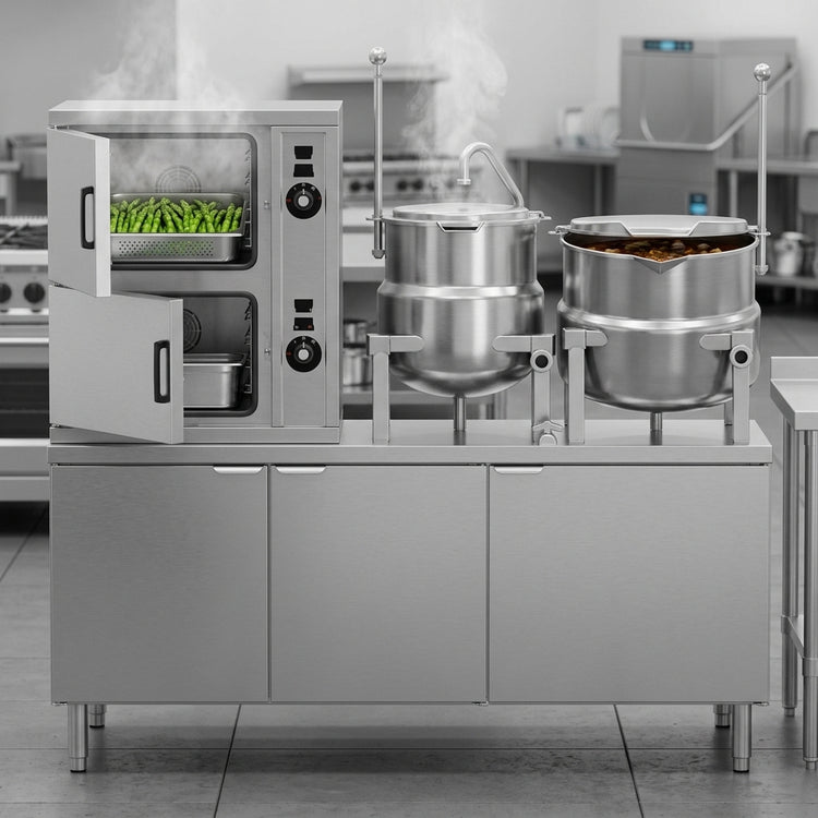 Product image #2 for Crown SCX-2-6-10 Two Compartment Convection Steamer Kettle with 6 & 10 Gallon Kettles