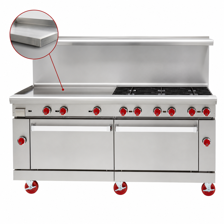Product image #3 for American Range 72-Inch Commercial Gas Range with 36-Inch Griddle, 6 Open Burners, Convection Oven, and Storage Base