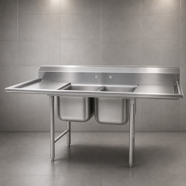 Product image #3 for Eagle Group 414 Series 2-Compartment Commercial Sink with Left and Right Drainboards, 76-Inch Wide