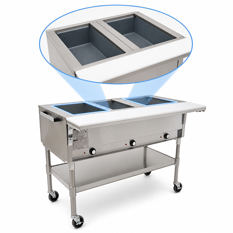 Product image #3 for Portable Electric Hot Food Table with 2 Dry Wells, Open Base, 36 Inch Wide, 240V