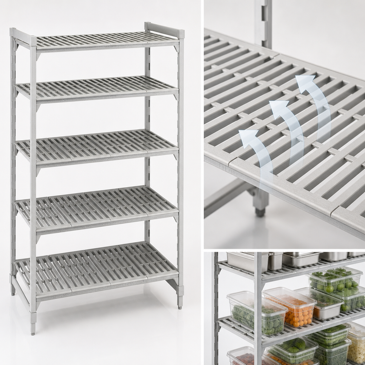 Product image #4 for Cambro Camshelving Premium 24" x 48" x 72" 5-Shelf Vented Stationary Starter Polymer Shelving Unit, Speckled Gray