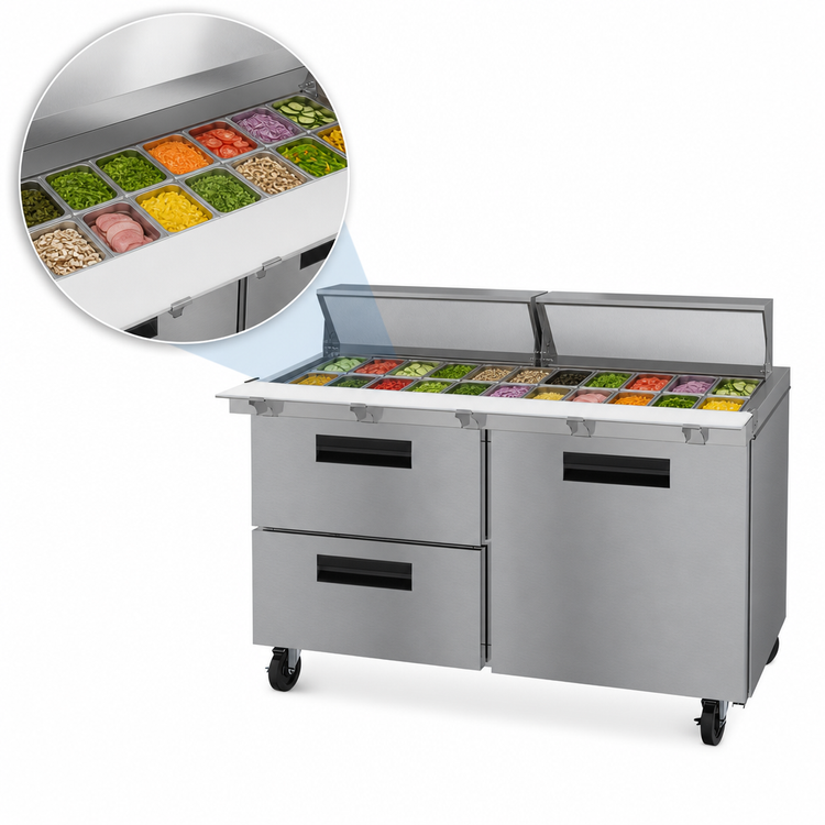 Product image #3 for Hoshizaki Steelheart 60-Inch Two-Section Mega Top Prep Refrigerator with One Door and Two Drawers